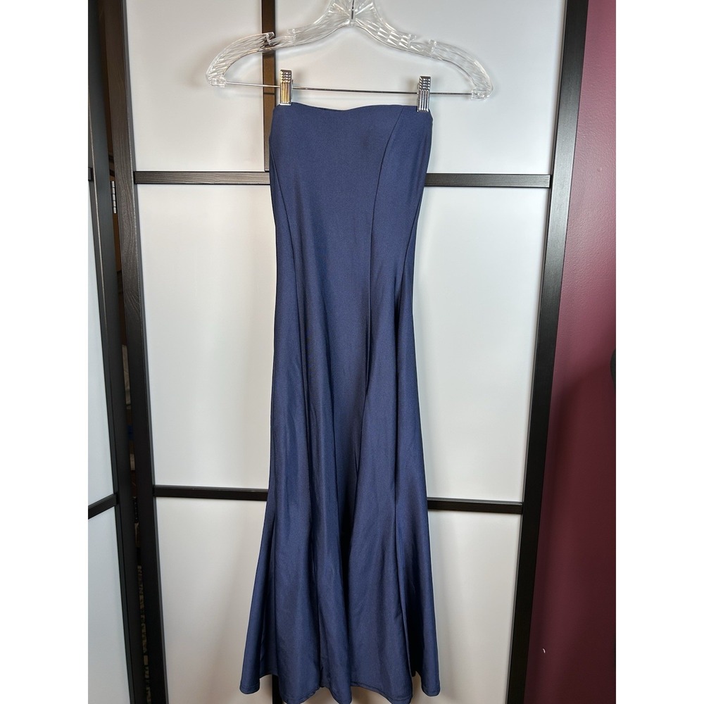 Windsor Satin Strapless Formal Dress Navy Blue Prom Gown Mermaid Wedding Size XS